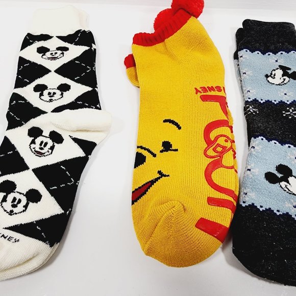 Disney Socks‎ - Mickey Mouse and Winnie the Pooh with Pom Poms - 3 Pair - Ladies - Picture 3 of 9